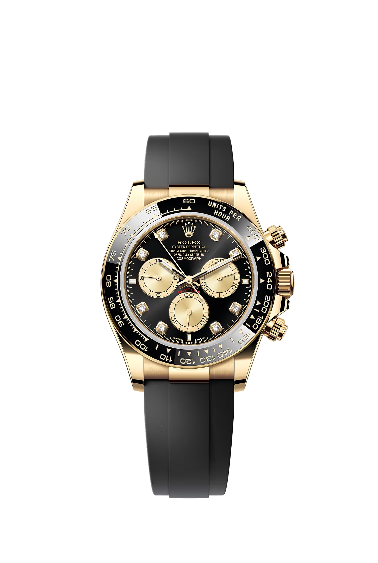 Rolex Cosmograph Daytona yellow gold black diamond dial Oysterflex 126518LN