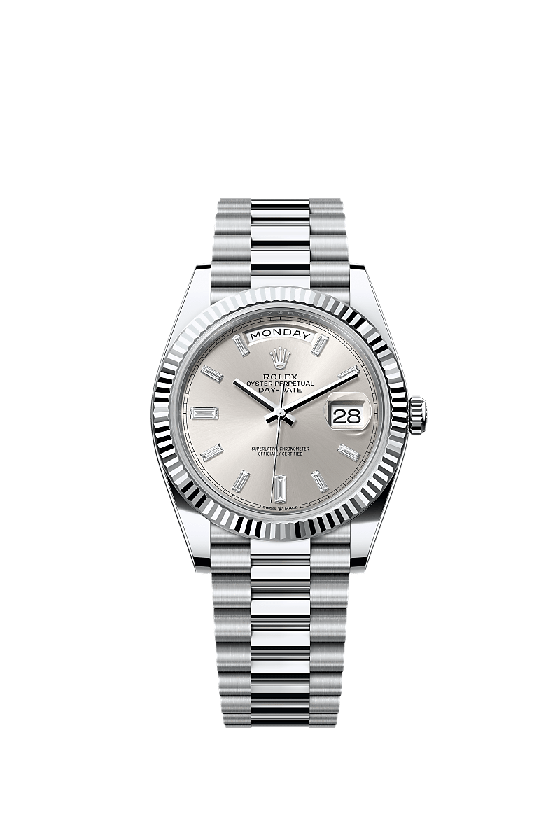 Rolex Day-Date 40 platinum silver baguette diamond dial 228236
