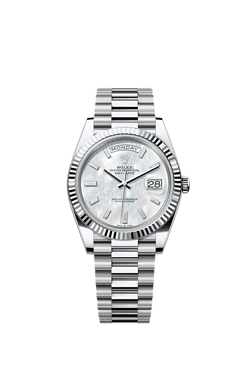 Rolex Day-Date 40 platinum white mother of pearl diamond dial 228236