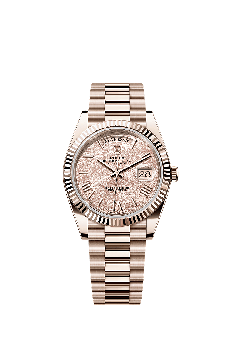 Rolex Day-Date 40 Everose pink fossil Roman dial 228235