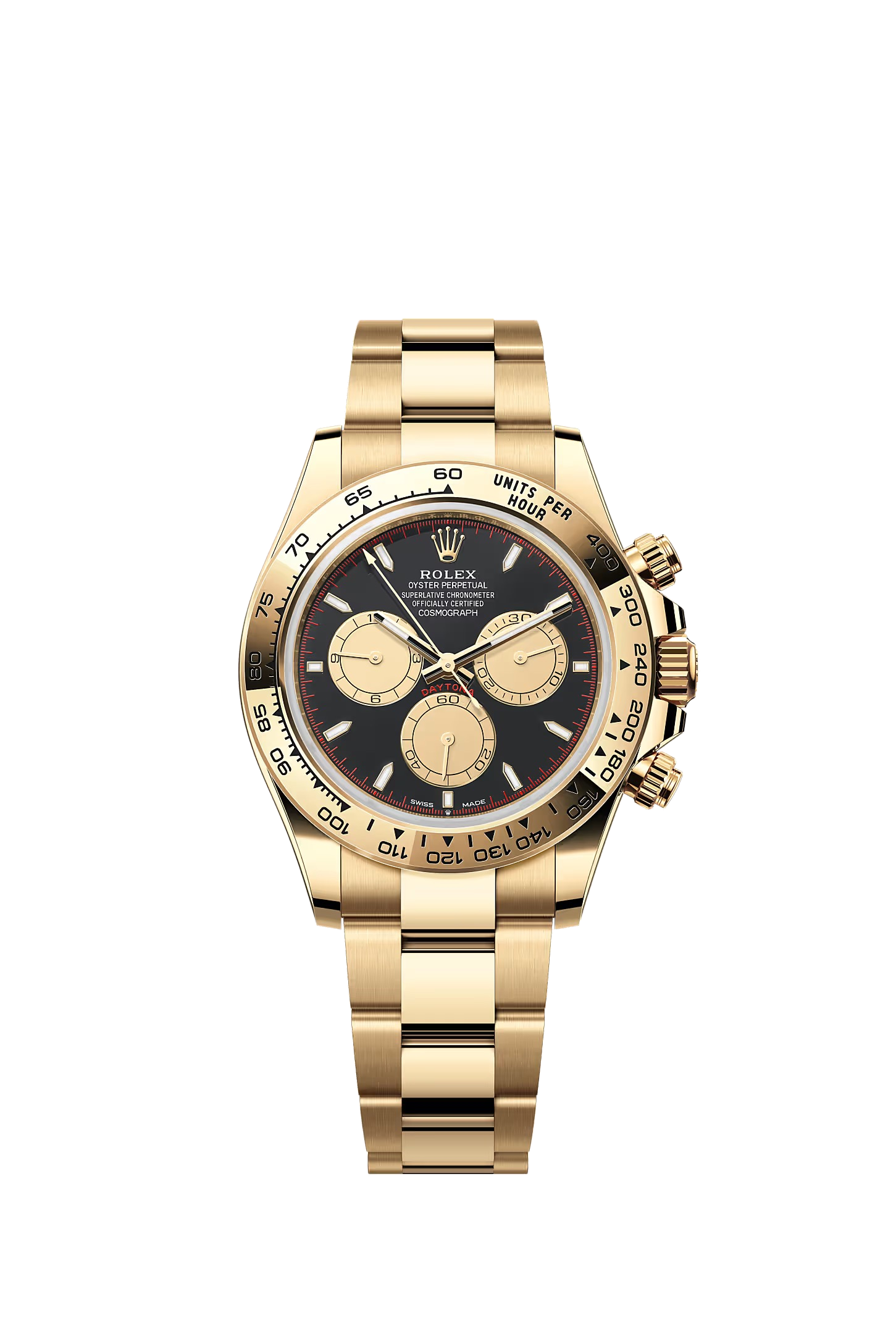 Rolex Cosmograph Daytona yellow gold black dial red track 126508