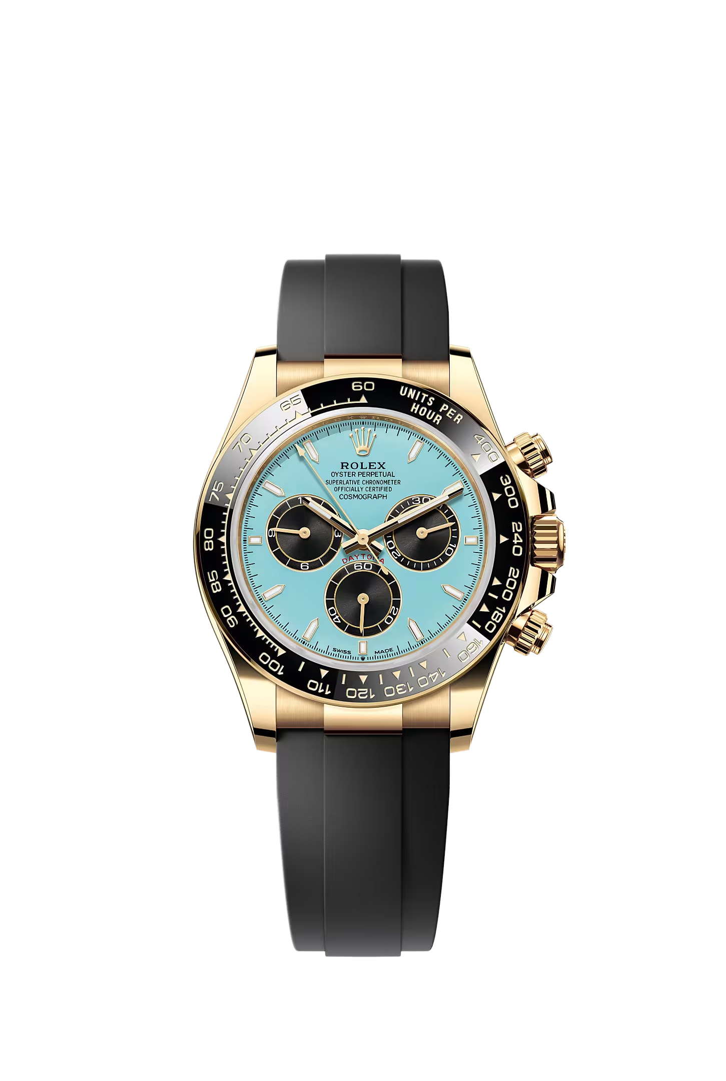 Rolex Cosmograph Daytona yellow gold turquoise dial Oysterflex 126518LN