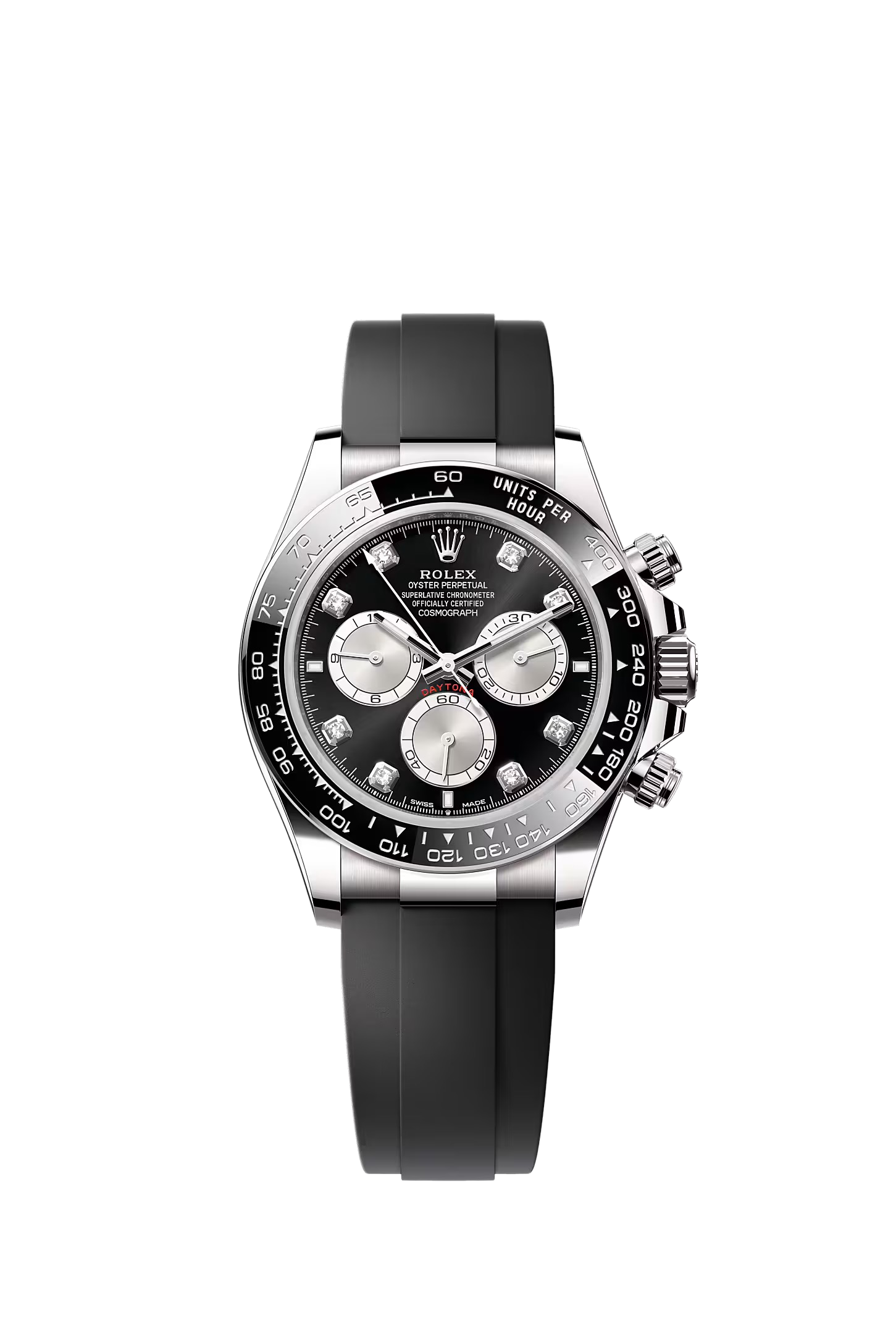 Rolex Cosmograph Daytona white gold black diamond dial Oysterflex 126519LN