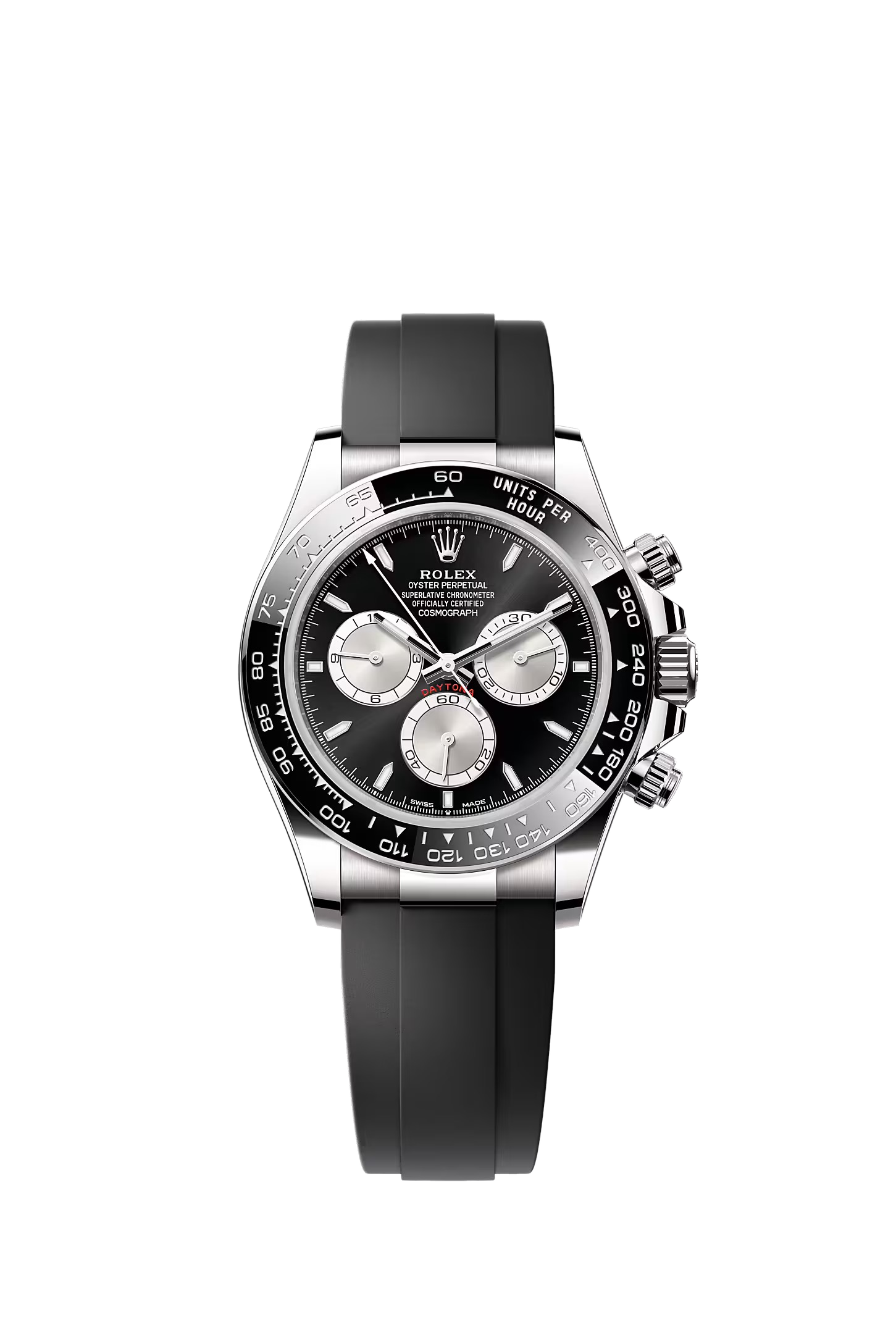 Rolex Cosmograph Daytona white gold black dial Oysterflex 126519LN